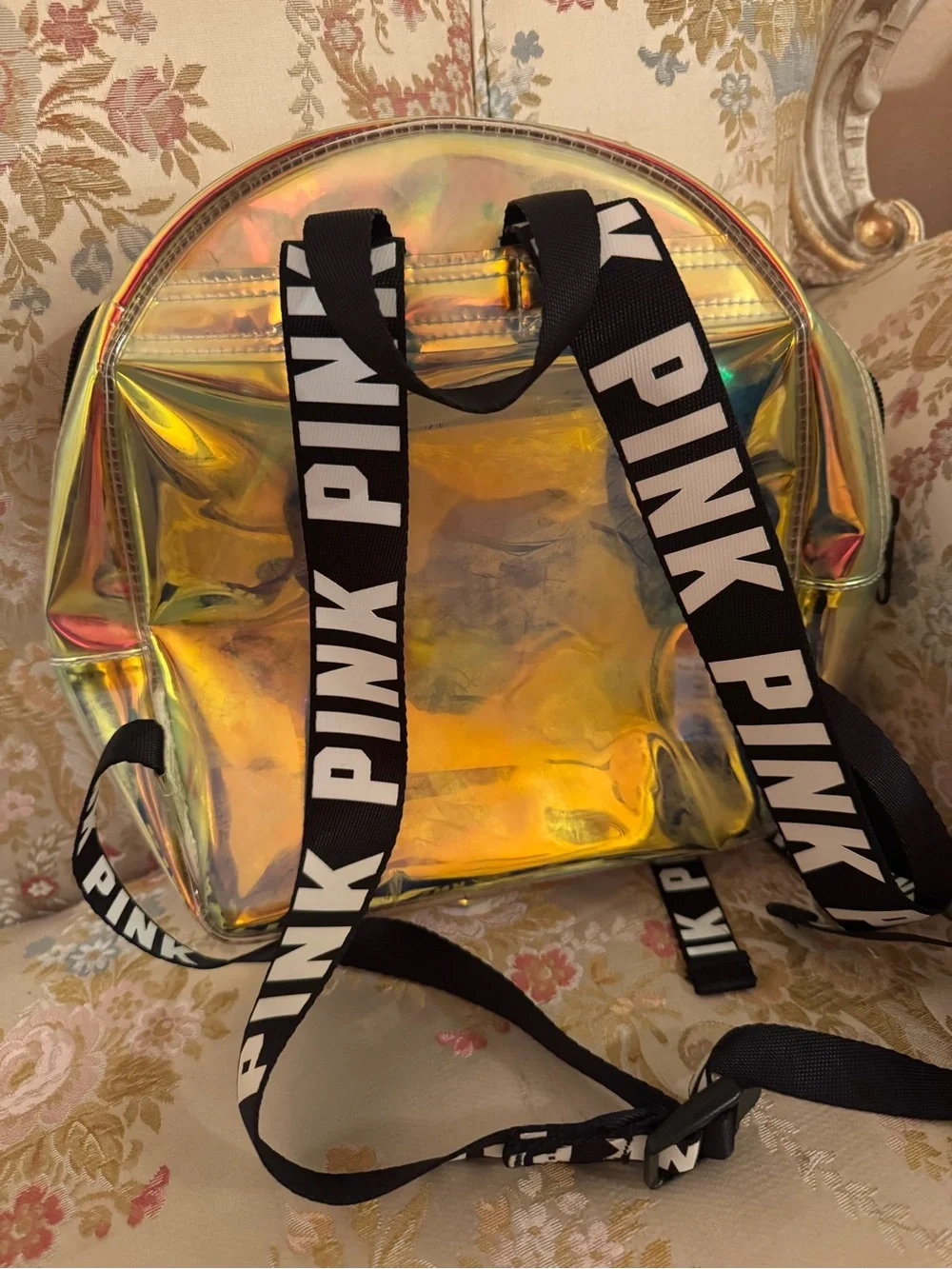 Victoria's Secret PINK Clear Iridescent transparent Backpack gold LAS VEGAS
